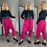 Vintage pamut-viszkóz ülepes nadrág 3060 - magenta