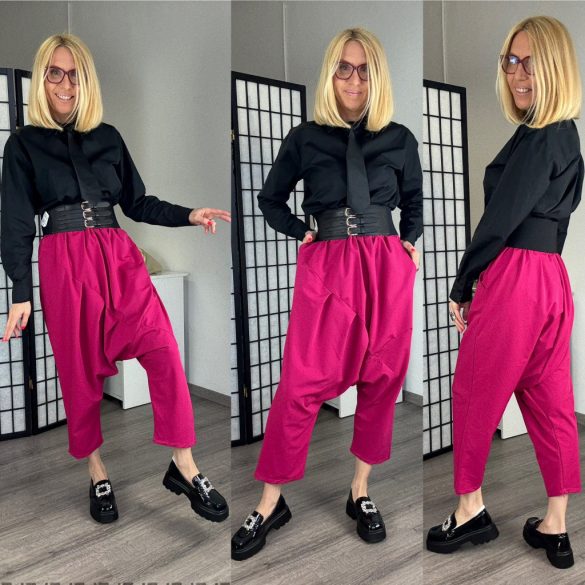 Vintage pamut-viszkóz ülepes nadrág 3060 - magenta