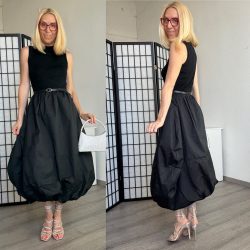 Carrie ujjatlan tüllszoknyás vászonruha 9021 - fekete