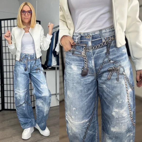 S Woman láncmintás ballon farmer SW2043-világoskék