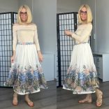 Blu Royal fodros virágos szoknya 4296 - bézs