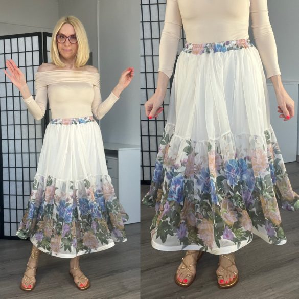 Blu Royal fodros virágos szoknya 4296 - bézs